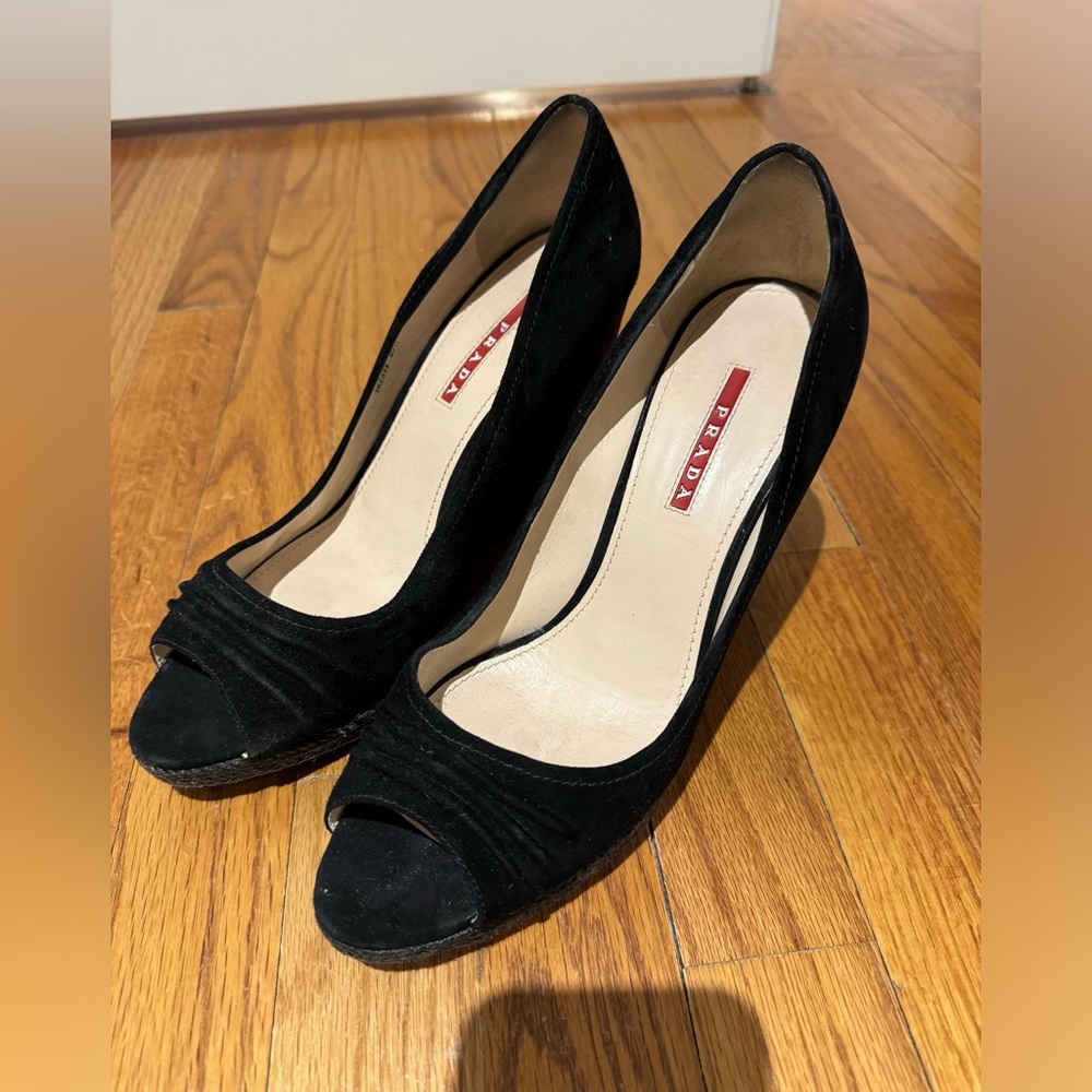 Prada wedge open toe espadrille heel